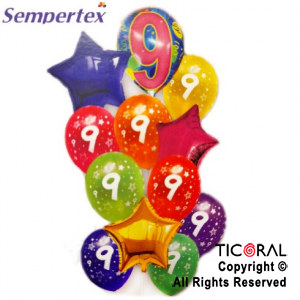 SET DE GLOBOS NUMEROS MULTICOLOR NRO 9 12 UNIDADES X 1